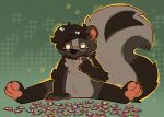 2024 absurd_res anthro black_nose crownedvictory digital_drawing_(artwork) digital_media_(artwork) empty_eyes eyewear eyewear_only featureless_crotch flat_colors fur glasses glasses_only green_background grey_body grey_fur grey_hair hair hi_res holding_puzzle_piece jigsaw_puzzle male mammal mephitid nude outline pawpads pink_inner_ear pink_pawpads plantigrade puzzle_piece round_glasses short_hair simple_background sitting skunk solo striped_skunk tail wearing_glasses wix_(skunkwix) yellow_outline
