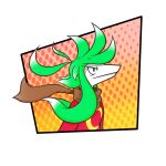 1:1 2017 alpha_channel anthro black_border black_eyebrows border brown_scarf canid clothed clothed_anthro clothed_male clothing colored digital_drawing_(artwork) digital_media_(artwork) english_description eyebrow_through_hair eyebrows floppy_ears furrowed_eyebrows green_ears green_eyes green_hair hair hi_res long_ears lop_ears male male_anthro mammal medium_hair mouth_closed multicolored_hair noseless pattern_background poptattart red_clothing red_shirt red_topwear scarf serious_face shaded shirt simple_background solo topwear translucent translucent_hair two_tone_hair white_body white_hair xeo_(poptattart)