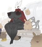 2026 absurd_res ambiguous_gender anthro arachnid areola arthropod barbell_piercing big_breasts biped black_body blush blush_lines bodily_fluids breasts cape clothing eyelashes female female_anthro flea_(hollow_knight:_silksong) group hi_res hollow_knight:_silksong hollow_knight_(franchise) hornet_(hollow_knight) huge_breasts jingzhou14848 kratt_(hollow_knight:_silksong) long_eyelashes male navel nipple_dip nipple_piercing nipples non-mammal_nipples piercing red_cape red_clothing sitting spider substance_intoxication sweat sweatdrop sweaty_breasts team_cherry thick_thighs