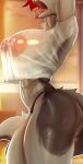 abs alex_artist anthro areola athletic athletic_anthro athletic_female big_breasts big_nipples black_clothing black_thong black_underwear breasts butt canid canine canis clothed clothing digital_media_(artwork) edna_(alex_artist) female female_anthro fur grey_body grey_fur hair hands_up hi_res mammal muscular muscular_anthro muscular_female nipples open_mouth pink_areola pink_nipples red_hair side_view solo sunrise tail teeth thick_thighs thong tongue underwear white_body white_fur wide_hips wolf yawn