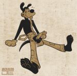 2026 3_toes 4_fingers anthro balls barefoot bendy_and_the_ink_machine black_body black_fur black_nose boris_the_friendly_wolf canid canine canis clothing erection feet fingers fur genitals gloves handwear hi_res hindpaw humanoid_hands jackaloo male mammal overalls paws penis solo toes tongue tongue_out wolf