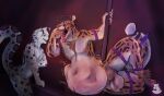 2021 abdominal_bulge after_vore animal_genitalia anthro balls blush cheetah dancing duo felid feline flustered genitals harness imminent_vore male mammal nolow nolow_(character) nude oral_vore pantherine pole pole_dancing prey_bulge sheath smile snow_leopard tongue vore zyyph