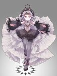  1girl closed_mouth commentary_request detached_sleeves dress frilled_dress frilled_hat frilled_skirt frilled_sleeves frills grey_background grey_thighhighs hat highres light_blush lock lolita_fashion looking_at_viewer magical_girl mahou_shoujo_ikusei_keikaku mahou_shoujo_ikusei_keikaku_double_shadow puffy_sleeves purple_eyes ribbon shoes short_hair skirt thighhighs yomo_gigyoza zipstep 