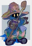  1boy black_mage_(final_fantasy) black_shoes blue_jacket brown_gloves brown_hat final_fantasy final_fantasy_ix full_body gloves glowing glowing_eyes hat hideo_(yata_shoshinsha) highres holding holding_staff jacket male_focus shoes solo staff standing vivi_ornitier white_background witch_hat 