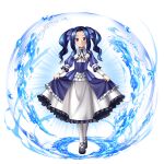  1girl artist_request black_shoes blush child closed_mouth dress frilled_dress frills full_body game_asset grand_summoners hair_ribbon holding_own_dress hydrokinesis layered_dress long_sidelocks long_sleeves looking_at_viewer medium_dress medium_hair melty_q_melromarc official_art pantyhose purple_dress purple_eyes purple_hair purple_ribbon ribbon shoes sidelocks simple_background smile solo straight-on tate_no_yuusha_no_nariagari third-party_source transparent_background twintails two-tone_dress water white_dress white_pantyhose 