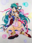  1990s_(style) 6+girls alt_text anklet aoyama_misao ass back_bow black_pantyhose black_skirt blue_bridal_gauntlets blue_eyes boots bow bracelet braid braided_hair_rings bridal_gauntlets brown_eyes brown_hair can_can_bunny can_can_bunny_extra closed_mouth commentary_request crop_top crossed_legs dated deformed dress glasses green_eyes green_hair hair_rings hat highres holding holding_microphone jacket jewelry kuonji_aya leg_warmers long_hair microphone mini_person minigirl multiple_bracelets multiple_girls nurse_cap on_head open_clothes open_jacket open_mouth orange_jacket orange_skirt panties pantyhose person_on_head pink_bow pink_hair pink_leg_warmers pink_sash purple_dress red_dress red_shoes retro_artstyle sakamoto_haruna sakurazawa_kaori sash shirley_(can_can_bunny) shirt shoes short_hair signature sitting skirt sleeveless sleeveless_dress sleeveless_shirt smile standing sugita_chisato swatty_(can_can_bunny) thighlet translation_request umetsu_yukinori underwear v very_long_hair white_dress white_panties white_shirt 