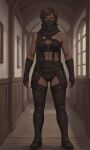  1girl ai-generated brown_hair highres mask mouth_mask non-web_source solo standing tagme window 