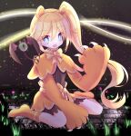  1girl absurdres aishin animal_ears bear_ears bear_girl bear_paws blonde_hair blue_eyes boots brown_shorts bubbles_(seleri's_lament) capelet commentary english_commentary high_side_ponytail highres long_hair orange_boots orange_capelet seleri's_lament shorts side_ponytail solo 