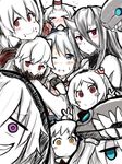  &gt;_&lt; aircraft_carrier_hime airfield_hime atsushi_(aaa-bbb) battleship_hime black_eyes black_hair blue_eyes blush chewing closed_eyes crumbs double_v eating flying_sweatdrops grin headgear hood hoodie horns houshou_(kantai_collection) hug i-class_destroyer kantai_collection long_skirt midway_hime multiple_girls northern_ocean_hime one_eye_closed oni_horns open_mouth ponytail purple_eyes re-class_battleship red_eyes seaport_hime shinkaisei-kan short_hair sketch skirt smile v white_hair white_skin wo-class_aircraft_carrier yellow_eyes 