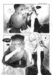  2girls ? blush cho_kaguya-hime! commentary cone_hair_bun dress greyscale hair_bun heart highres kiss long_hair monochrome multiple_girls runami_yachiyo sakayori_iroha shirt smile spoken_blush spoken_heart spoken_question_mark sweat tongue tongue_out yijiao_wuran yuri 