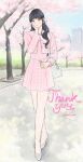 1boy artist_name bag black_hair bow building bush buttons cherry_blossoms closed_mouth commentary_request commission cropped_jacket crossdressing crossdressing_(mtf) crossed_legs dress earrings falling_petals floral_print floral_print_pantyhose flower full_body grey_eyes hair_bow half_updo hanami hand_on_own_cheek hand_on_own_face hand_up handbag high_heels holding holding_flower jacket jewelry lemicon light_blush light_smile long_hair long_sleeves looking_at_viewer male_focus on_floor open_clothes open_jacket original outdoors pantyhose park petals pink_dress pink_jacket pink_petals pixiv_commission print_pantyhose pumps see-through_clothes see-through_pantyhose shoes shoulder_bag solo standing star_(symbol) star_earrings thank_you trap tree watson_cross wavy_hair white_bag white_bow white_pantyhose white_shoes 