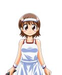  1girl azukino_anko_(manjuverunu) blush_stickers breasts brown_eyes brown_hair closed_mouth collarbone cowboy_shot game_asset headband holding holding_tennis_racket large_variant_set lowres manjuverunu_no_sen_otome non-web_source official_art racket self-datamine simple_background siubomanjyu skirt small_breasts smile solo sportswear standing tachi-e tank_top tennis_racket tennis_uniform transparent_background variant_set white_headband white_skirt white_tank_top wristband 