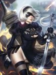  ayyasap cleavage dress leotard nier_automata possible_duplicate see_through sword thighhighs yorha_no.2_type_b 