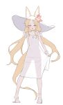  1girl absurdres alternate_costume alternate_hairstyle animal_ear_fluff animal_ears blue_archive choker commentary dress english_commentary flower fox_ears fox_girl full_body hair_ribbon hat hat_flower highres holding_own_dress legs_apart low_twintails open_mouth ribbon s10021 sandals scrunchie see-through_clothes see-through_dress seia_(blue_archive) seia_(sundress)_(blue_archive) simple_background sketch smile solo standing straight-on sun_hat sundress tail twintails unfinished white_background white_choker white_dress white_hat white_ribbon wrist_scrunchie yellow_eyes 