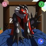  absurd_res all_fours anthro avian bad_dragon bed blue_eyes breasts claws dildo female hi_res legendary_pok&eacute;mon looking_at_viewer nintendo nipples open_mouth pok&eacute;mon pok&eacute;mon_amie seductive sex_toy solo veldazik video_games yveltal 