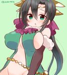  :o bad_id bad_twitter_id black_gloves black_hair blush breasts chestnut_mouth circlet covered_nipples elbow_gloves fur_trim gloves green_background green_eyes groin large_breasts long_hair looking_at_viewer marshmallow_mille navel open_mouth puzzle_&amp;_dragons sideboob simple_background solo twintails twitter_username underboob verdandi_(p&amp;d) 