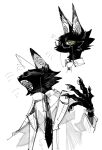  1boy animal_ear_fluff black_fur body_fur cat_boy claws commentary_request daidai_009 eyewear_strap furry furry_male glasses green_eyes highres jacket looking_at_viewer male_focus multiple_views original simple_background upper_body whiskers white_background white_jacket 