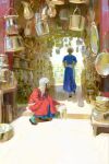  1boy 1girl animal arabian_clothes bowl cat cattatoter89094 commentary english_commentary highres holding holding_kettle kettle original sash shoes sitting white_sash 