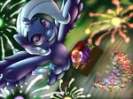  2014 absurd_res blue_fur cutie_mark equine female feral fireworks flying friendship_is_magic fur hair hi_res horn mammal my_little_pony outside shdingo smile solo stage trixie_(mlp) winged_unicorn wings 