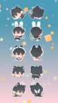  animal_ears apron black_hair bow cat_boy cat_ears cat_tail chibi crown food fruit headdress highres jacket maid maid_apron male_rover_(wuthering_waves) open_clothes open_jacket pout rabbit_ears rattail rover_(wuthering_waves) tail watashi_wa_chibi watermelon wings wuthering_waves 