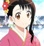  brown_eyes brown_hair hair_ornament japanese_clothes kimono nisekoi onodera_kosaki screencap short_hair sparkle wafuku 
