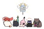  animalization astral_express_(honkai:_star_rail) dan_heng_(honkai:_star_rail) flag glasses glowstick halo himeko_(honkai:_star_rail) honkai:_star_rail honkai_(series) horns loelyu126161 march_7th_(honkai:_star_rail) midair scarf sunday_(honkai:_star_rail) tail trailblazer_(honkai:_star_rail) welt_yang white_background wings 