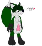  animal_genitalia anthro balls canine canine_penis chest_tuft digitigrade erection fox freckles fur green_fur grin hand_on_hip knot long_tail male mammal one_eye_closed penis solo standing tuft yellow_eyes zero_(character) zerofox97_(artist) 