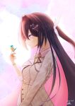  1girl absurdres azki_(4th_costume)_(hololive) azki_(hololive) bird bird_on_hand black_hair braid collared_dress colored_inner_hair commentary_request dated dress hair_ornament half-jacket half_up_half_down_braid highres hololive long_hair mole mole_under_eye multicolored_hair official_alternate_costume pink_hair purple_eyes signature solo stn_ekaki very_long_hair virtual_youtuber white_dress 