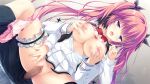  1boy 1girl black_bow black_hair black_pants blue_eyes bow bowtie bra bra_lift breasts breasts_out buttons censored clothes_lift da_capo da_capo_iv dutch_angle game_asset grabbing_another's_breast grabbing_from_behind grey_vest groping hair_bow half-closed_eyes hand_on_own_thigh hand_up hetero highres indoors jacket large_breasts long_hair long_sleeves miniskirt mosaic_censoring nipples non-web_source official_art open_clothes open_mouth open_vest panties panties_around_one_leg pants penis pink_bra pink_hair pink_panties plaid_clothes plaid_vest pleated_skirt pussy red_bow red_bowtie reverse_suspended_congress school_uniform shirakawa_hiyori shirt short_hair sitting skirt spread_legs takano_yuki_(allegro_mistic) thighhighs tokisaka_ichito tongue tongue_out torogao twintails underwear vest white_jacket white_shirt white_skirt wide_spread_legs 