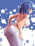  ass back blue_eyes blue_hair breasts chamupei drill_hair from_behind head_fins large_breasts looking_at_viewer looking_back mermaid monster_girl nude sideboob solo touhou wakasagihime 