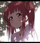  brown_hair cross cross_necklace idolmaster idolmaster_cinderella_girls isshiki_(ffmania7) jewelry letterboxed necklace ogata_chieri scrunchie shade smile solo tree_shade twintails 