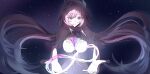  185chu 1girl amphoreus_(honkai:_star_rail) aqua_hair breasts cyrene_(demiurge)_(honkai:_star_rail) cyrene_(honkai:_star_rail) diamond-shaped_pupils diamond_(shape) dress flower hair_flower hair_ornament highres honkai:_star_rail honkai_(series) large_breasts long_hair mobius_strip multicolored_hair pink_hair purple_eyes smile solo space symbol-shaped_pupils very_long_hair white_dress white_hair 