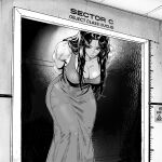  1girl artem_vitt breasts broad_shoulders cleavage commentary dress feet_out_of_frame giant giantess highres indoors large_breasts long_dress long_hair looking_at_viewer muscular muscular_female scp_foundation solo tall_female wide_hips 