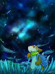  ambiguous_gender backpack brown_eyes buizel cloud grass mammal mustelid night nintendo open_mouth otter pok&eacute;mon rasuku＠07_(artist) sky solo star video_games 