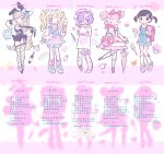  5girls absurdres ahoge alcohol animal_bag animal_ears animal_print baby_bottle backpack bag bandaged_arm bandaged_head bandages bandaid bandaid_on_leg black_dress black_hair black_necktie black_shoes blonde_hair blood blue_bow blue_eyes blue_shoes blue_shorts blue_skirt bottle bow breasts cat cat_print child chinese_commentary chinese_text cleavage closed_umbrella commentary_request crossbody_bag cup cupcake denim denim_skirt detached_sleeves double_bun dress easter_egg egg fairy_kei fake_animal_ears fashion fishnet_thighhighs fishnets food full_body garter_straps hair_bow hair_bun hair_ornament hair_over_one_eye hat heart heart-shaped_bag heart_ahoge heisei_retro highres holding holding_food holding_ice_cream holding_ice_cream_cone holding_knife holding_umbrella ice_cream ice_cream_cone information_sheet knife lolita_fashion lolita_print lollipop_print long_hair long_sleeves migulu multiple_girls necktie nontraditional_playboy_bunny nurse_cap one_eye_closed open_mouth original overall_skirt pantyhose pink_bag pink_bow pink_dress pink_eyes pink_hair pink_hat pink_sailor_collar pink_shoes pink_socks pink_thighhighs pink_umbrella polka_dot_sweater print_sweater purple_hair purple_shoes rabbit_ears randoseru sailor_collar shoes short_hair short_twintails shorts single_thighhigh skirt sleeves_past_fingers sleeves_past_wrists sneakers socks standing standing_on_one_leg star_(symbol) star_hair_ornament striped_clothes striped_thighhighs sweater sweet_lolita syringe teacup thighhighs translation_request twintails umbrella unicorn variant_set very_long_hair wand white_pantyhose white_socks white_sweater yami_kawaii yume_kawaii 