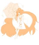  1girl commentary_request dress e.g.o_(project_moon) full_body goatgoat8080 highres holding holding_umbrella into_the_sunset_(e.g.o) ishmael_(project_moon) korean_commentary limbus_company long_hair looking_at_viewer one_eye_covered orange_dress orange_hair orange_umbrella parasol project_moon sketch solo umbrella very_long_hair 