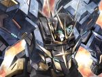  1other ark_buster_(nikke) blue_eyes commentary flashing_eyes forehead_jewel goddess_of_victory:_nikke highres horns li_han mecha mechanical_arms no_humans robot solo upper_body 