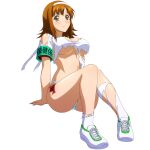  1girl arm_support armband ato_(ikkitousen) blue_panties blush breasts brown_eyes brown_hair cleavage closed_mouth embarrassed flipped_hair full_body game_asset green_armband gym_shorts gym_uniform hachimaki headband ikkitousen ikkitousen_extra_burst knees_up large_breasts looking_at_viewer medium_hair non-web_source official_art panties red_shorts self-datamine shirt shoes short_sleeves shorts simple_background sitting sneakers socks solo t-shirt torn_clothes torn_shirt torn_shorts torn_socks translated transparent_background underboob underwear variant_set white_headband white_shirt white_shoes white_socks 