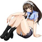  1girl arm_on_knee arm_support belt black_boots black_necktie black_skirt blue_shirt blush boots bow bow_hairband breast_pocket breasts brown_eyes brown_hair frilled_hairband frills full_body game_asset hairband high_heel_boots high_heels ikkitousen ikkitousen_extra_burst knee_boots knees_up lace-up_boots long_hair looking_at_viewer necktie non-web_source official_art open_mouth panties pantyshot pencil_skirt pocket police police_uniform policewoman see-through_clothes see-through_sleeves self-datamine shirt short_necktie sidelocks simple_background sitting skirt small_breasts smile solo stomach ten'i_(ikkitousen) torn_boots torn_bow torn_clothes torn_necktie torn_shirt torn_skirt torn_sleeves transparent_background underboob underwear variant_set white_belt white_bow white_hairband white_panties 