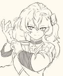  1girl adjusting_clothes adjusting_gloves alpha_(alpha_1918) armband artist_name cross_pendant epaulettes gloves hair_ornament highres jacket jagerbrazil long_hair military_dress_uniform military_uniform original russian_empire signature smile soldier solo twitter_username very_long_hair 