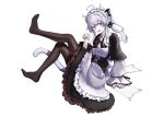  1girl absurdres ahoge animal_ear_fluff animal_ears apron black_boots black_capelet blue_eyes boots capelet cat_ears cat_girl cat_tail center_frills collared_shirt commentary_request elaina_(majo_no_tabitabi) farat0827 frilled_apron frills full_body grey_hair highres long_sleeves looking_at_viewer maid_apron maid_headdress majo_no_tabitabi pantyhose shirt simple_background solo tail white_apron white_background 