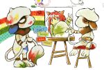 cat_girl closed_eyes easel holding_own_tail koneko-chan mysticalyuri64 nyan_neko_sugar_girls on_stool paint paint_on_body paint_on_hands paintbrush painting_(action) painting_(object) pokemon pokemon_(creature) pokemon_focus pokemon_pokopia rainbow sitting smeargle smearguru stool tail 
