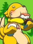  ambiguous_gender blush buizel eating eyes_closed fish food japanese_text mammal marine mustelid nintendo otter pok&eacute;mon rasuku＠07_(artist) rice solo sushi text video_games 