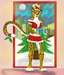  amari anthro breasts cheetah christmas clothing colors feline female fur holidays looking_at_viewer mammal moon plejman shading skirt 