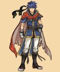  1boy blue_eyes blue_hair closed_mouth commentary_request fire_emblem fire_emblem:_path_of_radiance full_body headband highres ike_(fire_emblem) male_focus short_hair shungyou simple_background solo standing 