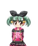  1girl arm_behind_back black_bow bow brown_eyes closed_mouth collarbone cowboy_shot flat_chest game_asset green_hair hair_bow hooded_shirt large_variant_set layered_skirt long_sleeves lowres manjuverunu_no_sen_otome miniskirt non-web_source official_art self-datamine simple_background siubomanjyu skirt solo standing tachi-e tama_tamara_tabasa_(manjuverunu) transparent_background twintails variant_set 