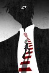  2boys adachi_tooru collared_shirt grey_background grey_hair greyscale highres jacket male_focus monochrome multiple_boys nailtoo narukami_yu persona persona_4 school_uniform shaded_face shadow shirt short_hair spot_color symbolism walking yasogami_school_uniform 