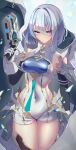  1girl absurdres armor armpits blue_cape blue_eyes blue_hair bodysuit breasts cape clothing_cutout commentary_request dreizehn_(shadowverse) dual_wielding gloves gun hair_over_one_eye highres hip_armor holding holding_gun holding_weapon hood hooded_cape large_breasts looking_at_viewer shadowverse shadowverse:_worlds_beyond short_hair shoulder_armor side_cutout solo teasan two-sided_cape two-sided_fabric weapon white_gloves 
