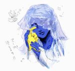  2boys blue_(deltarune) blue_lips blue_nails blue_skin bridal_veil closed_eyes closed_mouth colored_eyelashes colored_skin commentary_request crying deltarune dreadlocks floradinn flower hand_on_another's_cheek hand_on_another's_face highres jewelry light_smile male_focus multiple_boys portrait ring toteka_yes translation_request twitter_username utdr_(toby_fox) veil wedding_ring white_veil yaoi yellow_(deltarune) yellow_skin 