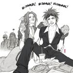  ... 1girl 3boys aerith_gainsborough arm_belt artist_name bald bangle bindi black_jacket black_pants black_shoes bracelet braid braided_ponytail breasts burger chicken_nuggets choker cleavage collared_shirt cup disposable_cup dress earrings eating facepalm facial_mark final_fantasy final_fantasy_vii final_fantasy_vii_remake flower_choker food french_fries goggles goggles_on_head greyscale hair_ribbon hand_on_own_face holding holding_burger holding_food jacket jen_bartel jewelry long_dress long_hair looking_at_another low_ponytail mcdonald's medium_breasts monochrome multiple_boys open_mouth pants parted_lips ponytail reno_(ff7) ribbon rude_(ff7) shirt shoes sidelocks single_braid sitting sleeves_rolled_up spiked_hair spoken_ellipsis squiggle suit_jacket tseng white_background white_shirt 